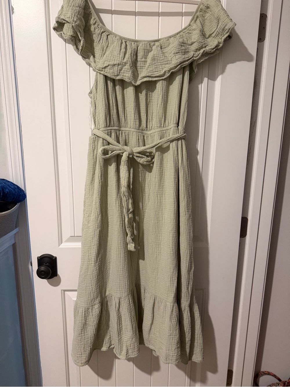 Off shoulder pale green dress